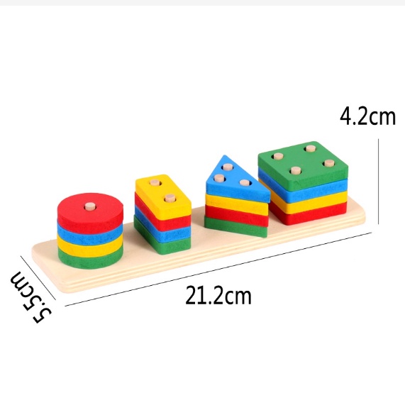 Montessori 3D Puzzle Stacking Warna Wooden Toy Matching Shape Mainan Mainan Anak 2 Tahun Puzzle Kayu