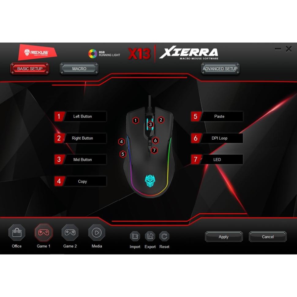 Mouse USB Game Gaming Rexus Xiera Xierra X13 Standart Macro RGB DPI UP TO 7200 PC KOMPUTER LAPTOP