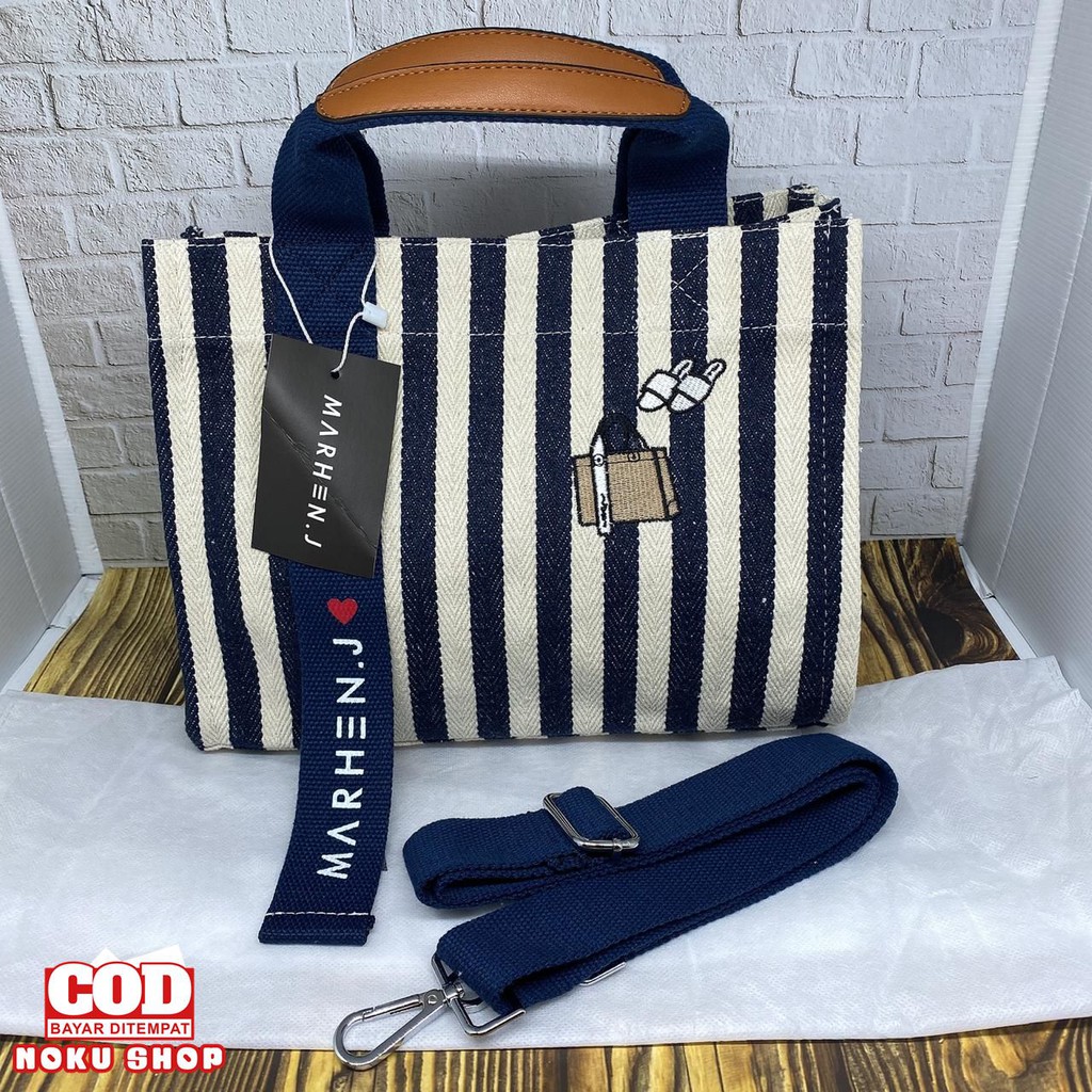 Tas Kanvas MJ Stripe 1168 Ukuran L / Tas Selempang Fashion Wanita