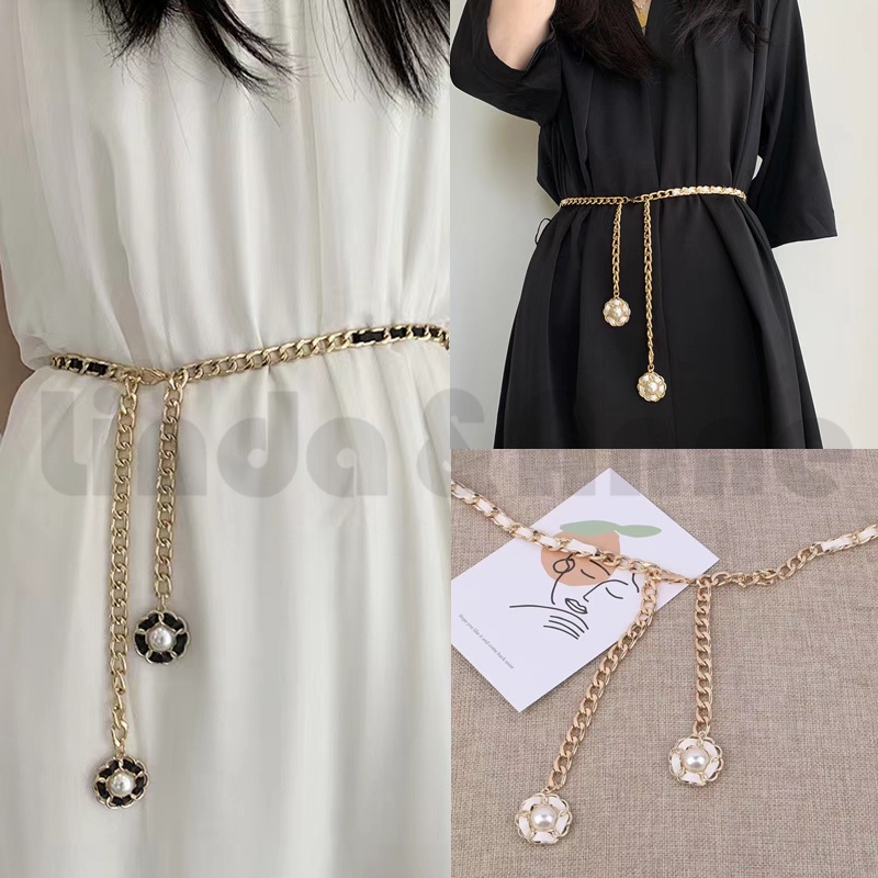 Ikat Pinggang Belt Rantai Slim Model Mutiara Imitasi Wanita Korean Fashion