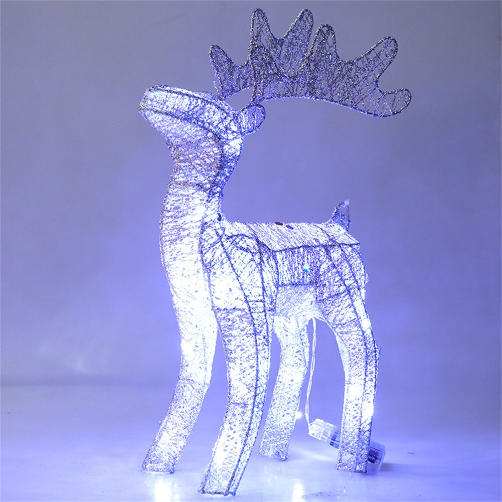 Patung Rusa Bahan Besi Tempa Aksen Payet Glitter Dengan Lampu Led Ukuran 40cm Untuk Natal