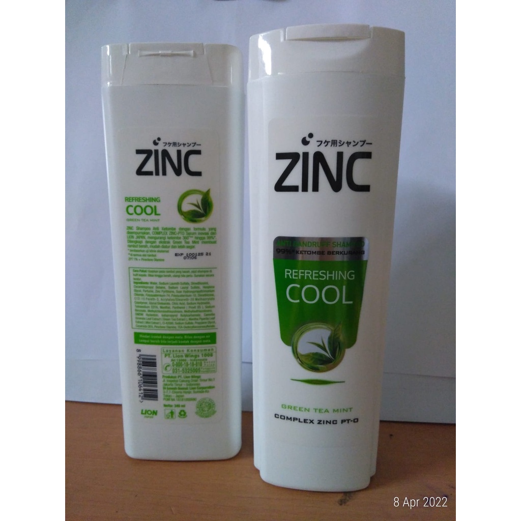 Zinc Refresh Cool Shampoo 340ml Green Tea Mint Anti Dandruff 99% ketombe berkurang Complex Zinc PT - O