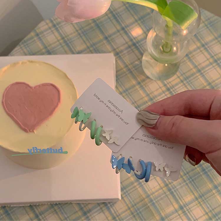 Set Anting Stud Desain Kupu-Kupu Camellia Bunga Mutiara Drop Oil Warna Emas Silver Untuk Wanita