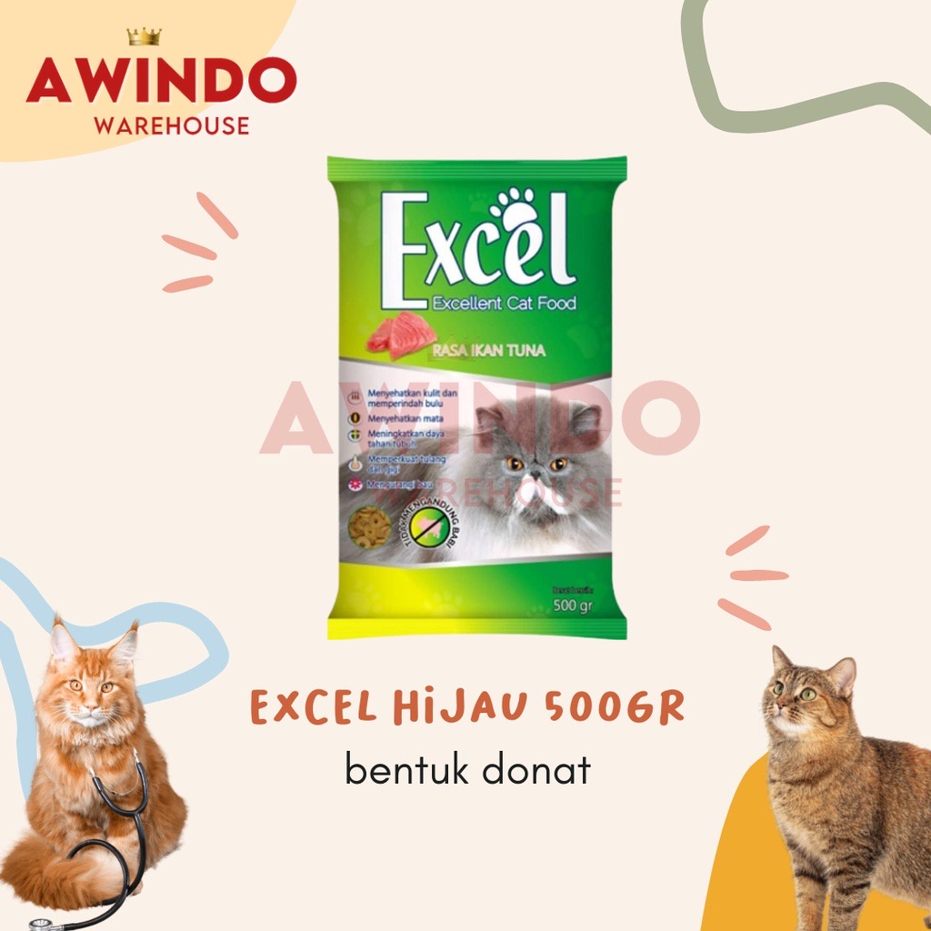 EXCEL MAKANAN KUCING KERING EXCELLENT CAT FOOD RASA IKAN TUNA 500GR 500 GR GRAM 500GRAM BENTUK DONAT