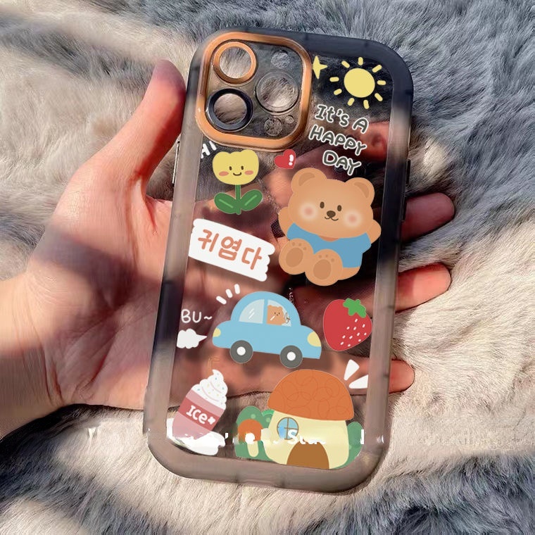 Soft Case Hp Gambar Kartun Beruang Transparan Untuk iphone 12 / 13 / 11promax / X / Xs Max / Xr