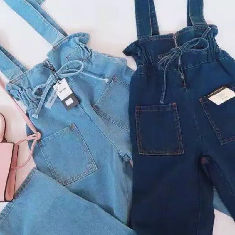 Baju kodok wanita jeans overall jumpsuit celana kodok playsuit wanita