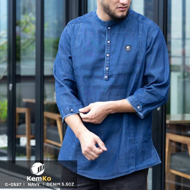 Baju Kemeja Koko Kemko Samase C 053 Navy - Denim 5.5oz