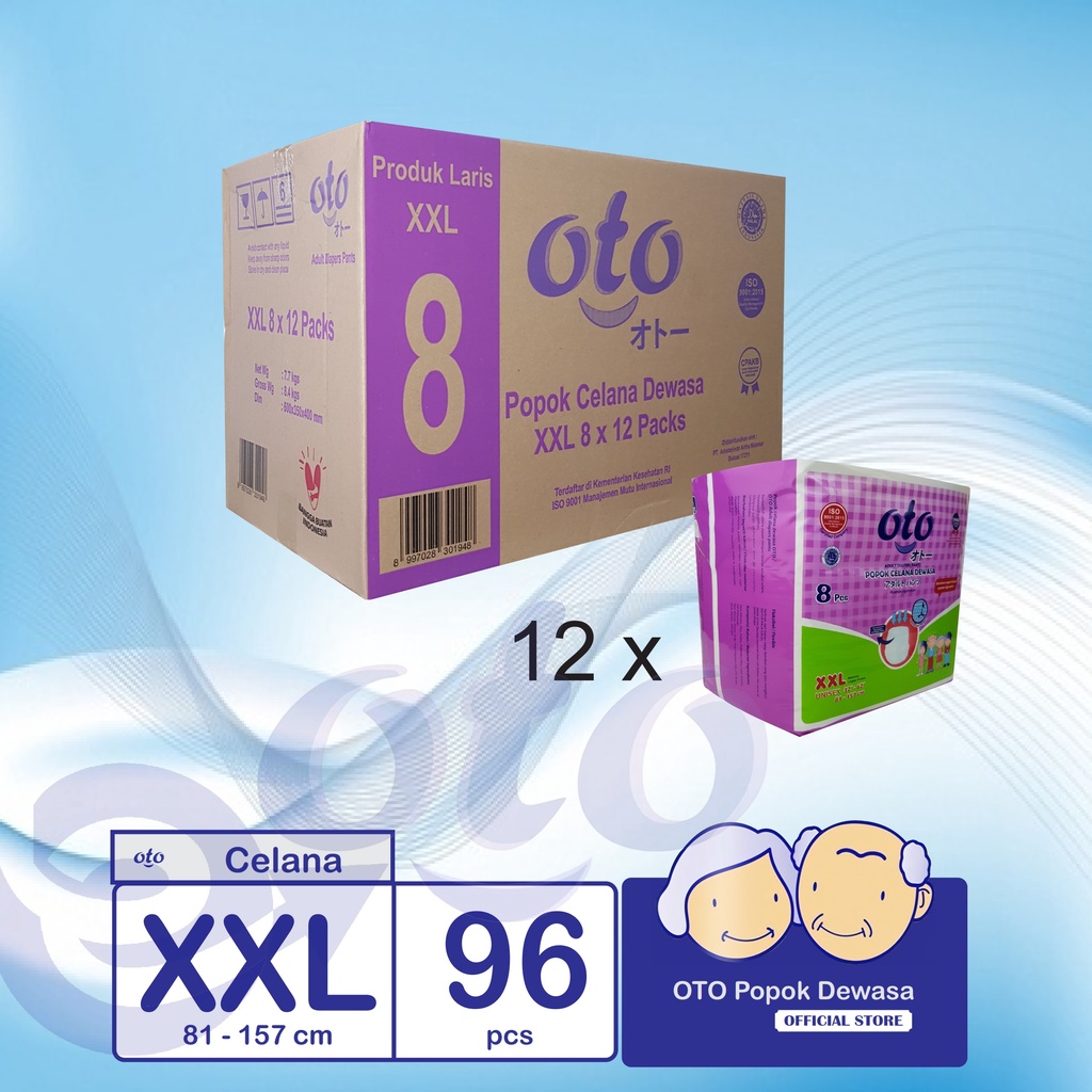 OTO Popok Dewasa PANTS Diapers model Celana ukuran XXL isi 8 pcs x 12 ( 96 pcs )