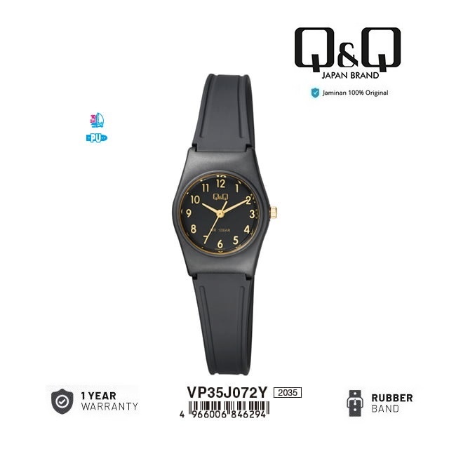 Q&Q QQ QNQ VP35 VP35J VP35J072Y ORIGINAL ANALOG WATCH JAM TANGAN WANITA TAHAN AIR TALI KARET
