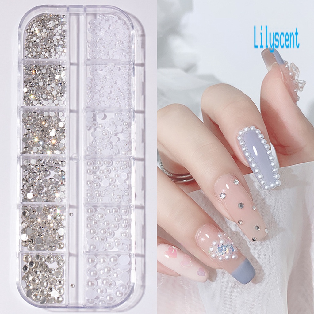 Lily 12 Sekat / Kotak Berlian Imitasi Glitter 3D Untuk Dekorasi Nail Art / Manicure DIY