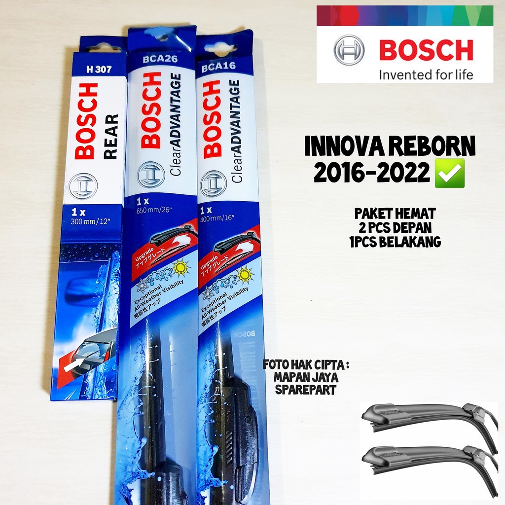 BOSCH WIPER DEPAN &amp; BELAKANG - INNOVA REBORN (2016-2021) FRAMELESS PISANG