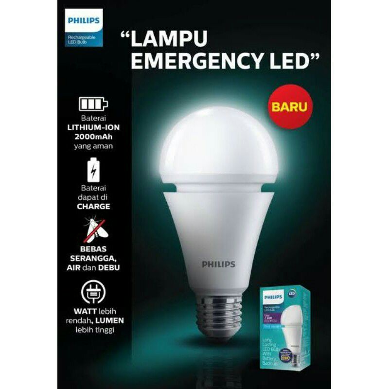 lampu philips rechargeable led buld 7.5w led, lampu emergency philips, philips bandung, lampu philip