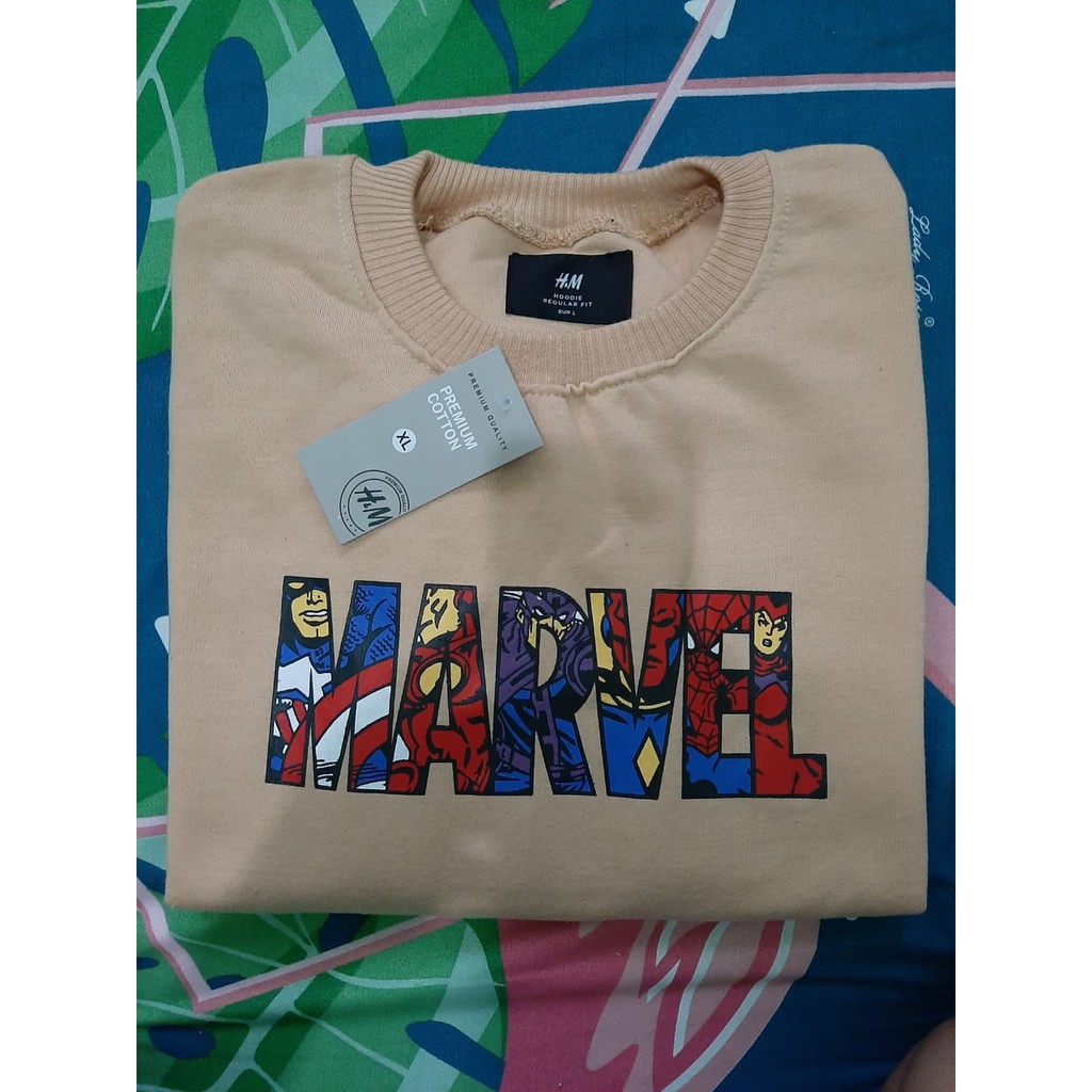 Nasa H&amp;M-Sweater Hoodie Crewenk Marvel Hijau Original - Hoodie Crunek MARVEL Distro Termurah Bahan Tebal