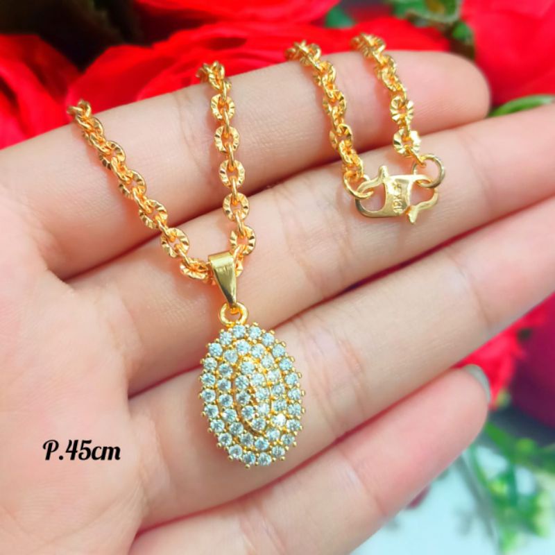 Perhiasan wanita emas permata fulk zircon oval logam Emas18k tidak karat