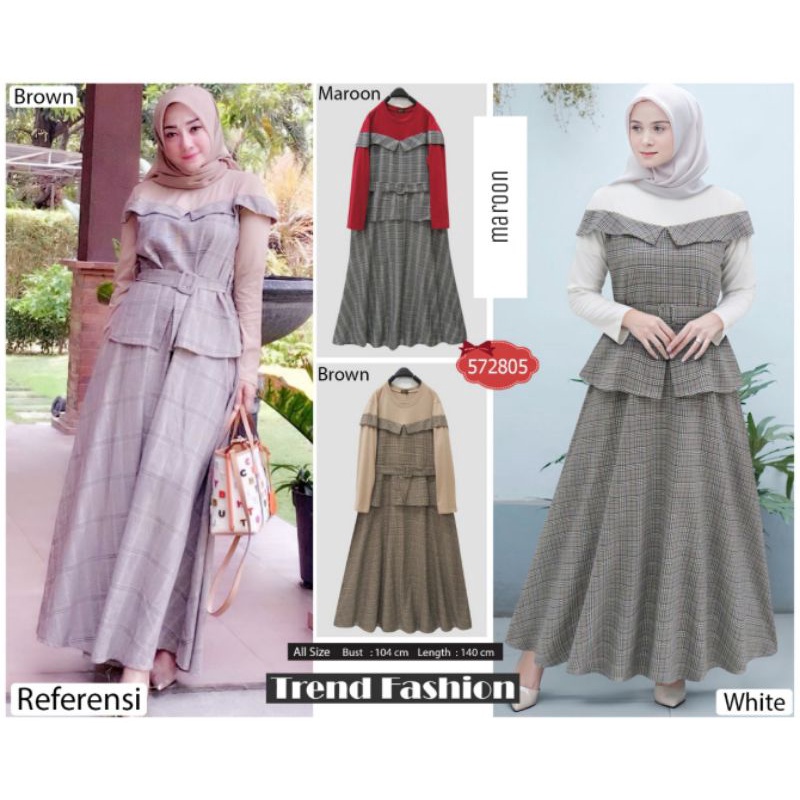 Gamis Maxi Angelina kotak jollie Bahan katun zara + kaos spandek Ld 104 cm pjg 140 cm fit to L