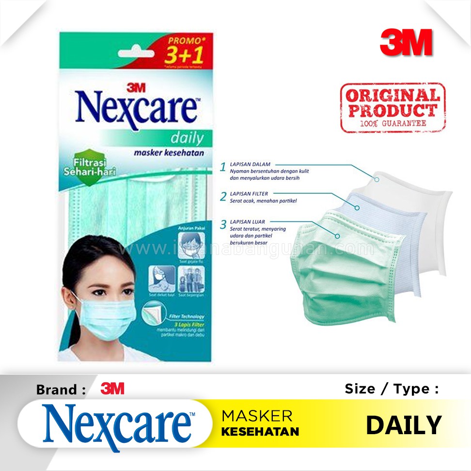 [1 KOTAK isi 24 Masker ] Masker NEXCARE 3 ply Daily Earloop, Hijab, Headloop, Anak / kids 3ply 3M Medis Surgical Mask Kesehatan