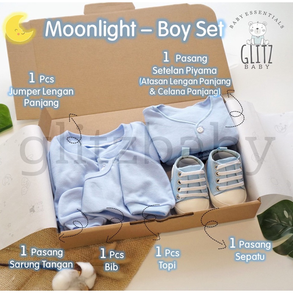 Hampers Bayi Kado Lahiran Newborn Gift Set - Glitz Baby Glitzaksesoris-Moonlight - Boy Set