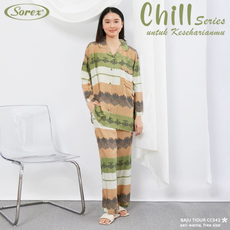 Sorex Baju Tidur CC542 (1 Set Atasan +Celana )panjang  Chill Series Rayon Premium Piyama Freesize