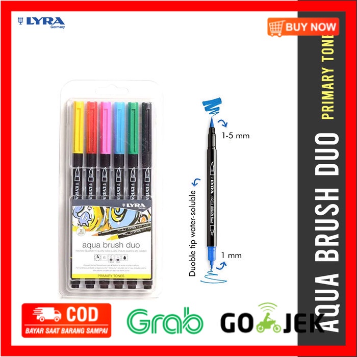 

(BISA COD) LYRA Brush Pen / Aqua Brush Duo Set 6 - Primary Tones