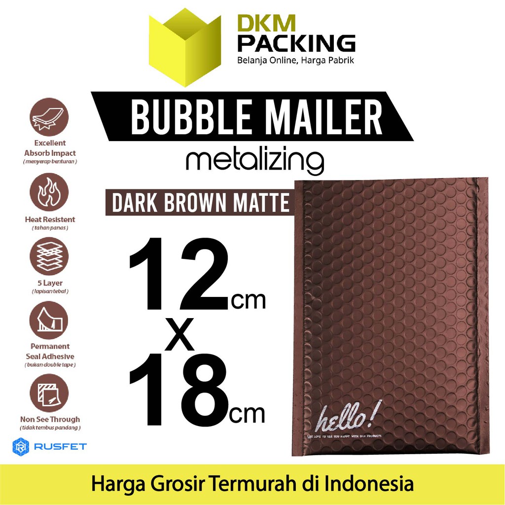 AMPLOP BUBBLE WRAP DARK BROWN 12x18cm RUSFET COKLAT ENVELOPE BUBBLE BAG MAILER PREMIUM TERMURAH / SA