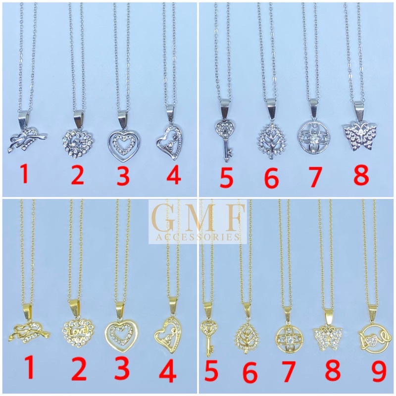 1 Set Kalung Dan Liontin Titanium Kalung Bandul Hati Permata Motif Anti Karat Stainless Steel