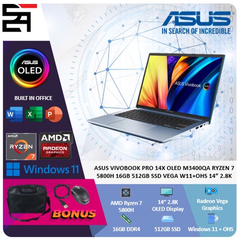 Asus Vivobook Pro 14X OLED M3400QA Ryzen 7 5800H 16GB 512GB SSD VEGA W11+OHS 14 Inchi 2.8K