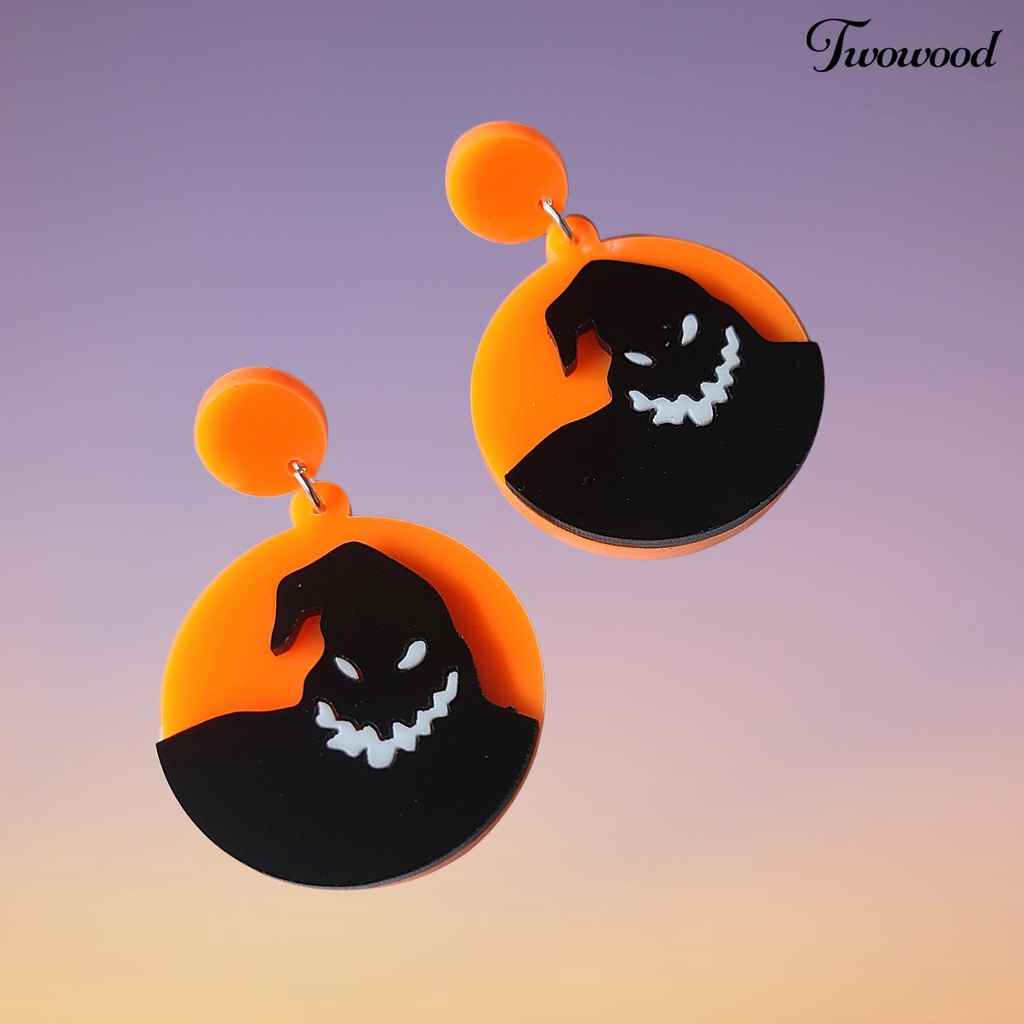 1 Pasang Anting Bentuk Bulat Motif Hantu Halloween Bahan Akrilik Gaya Punk Untuk Pesta