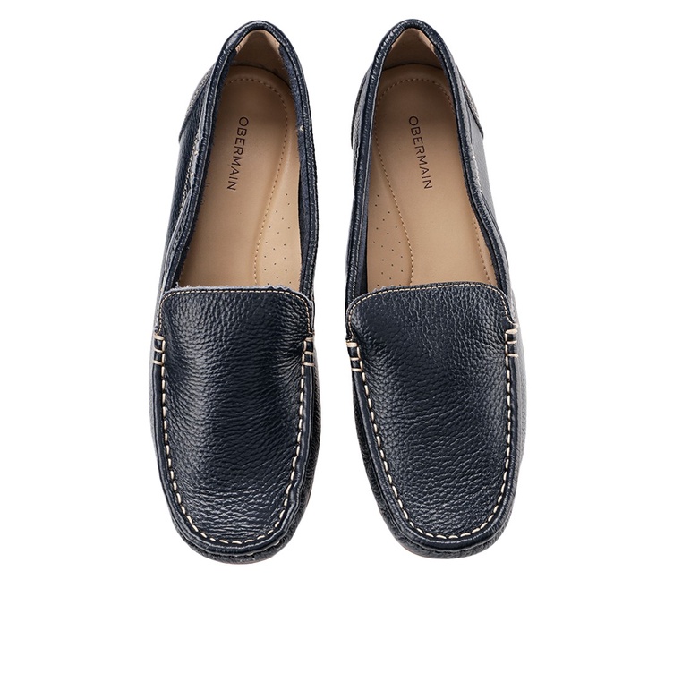 SEPATU PANSUS KULIT OBERMAIN WANITA ORIGINAL LOAFER BIRU NAVY OW10