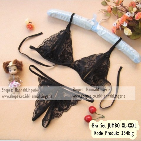 Bra Set XL-XXXL, Bra Set Lingerie Jumbo Hannah Lingerie, Gstring Jumbo Bigsize Gstring XXL Hitam 354