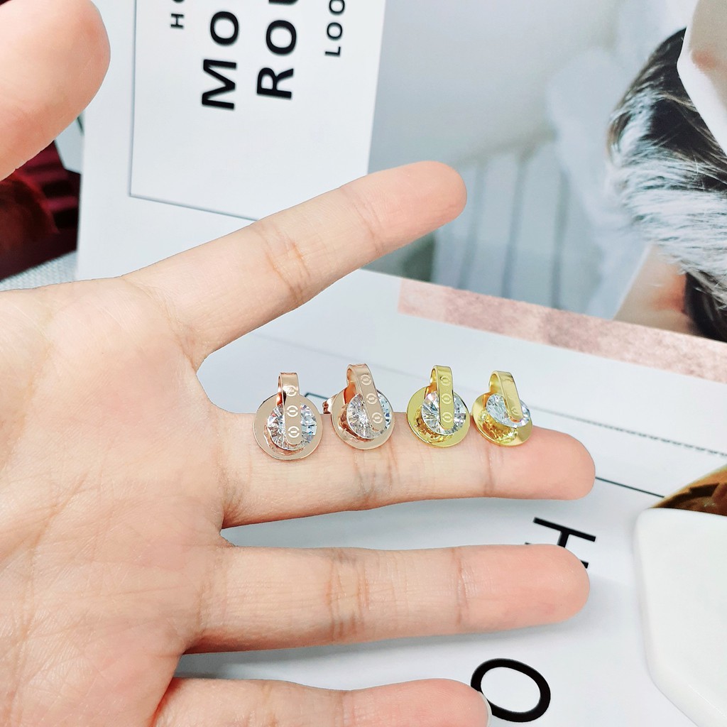 Anting Titanium Korea Kdrama Kpop Tusuk Bulat Hitam Solitaire Rose Gold - BE363