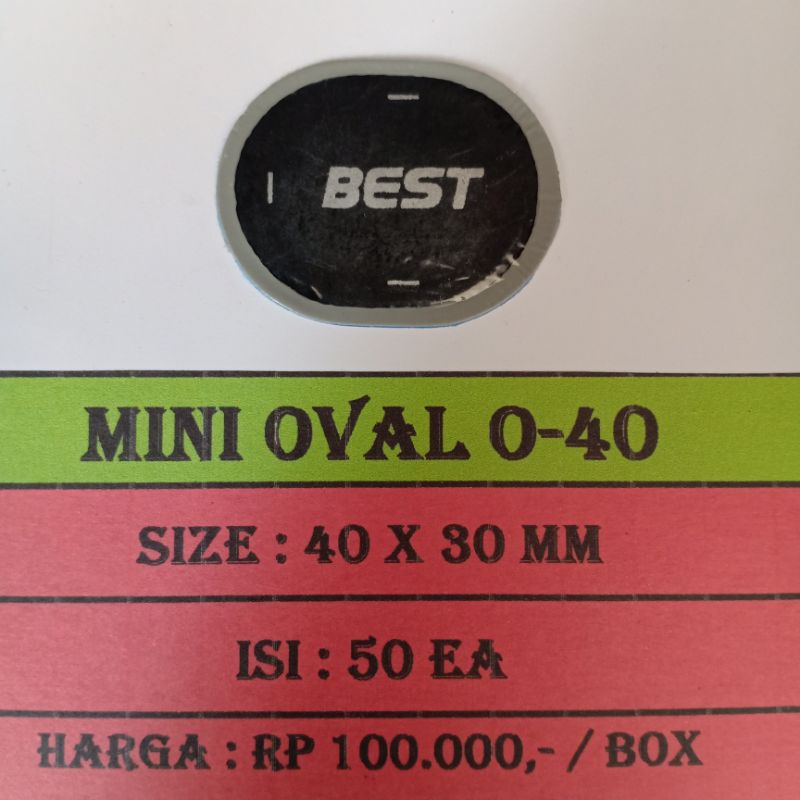 Bestpatch Mini Oval 40x30mm Per Pcs / Biji / Lembar - Karet Tambal Ban Dalam - Best - Bestpatch