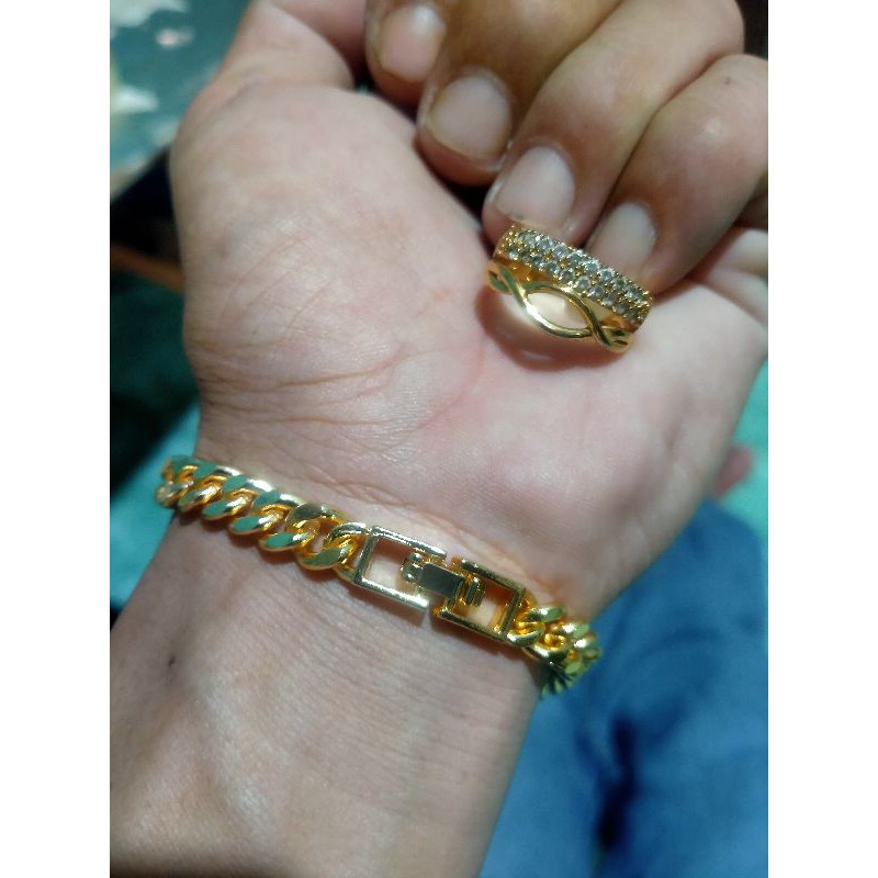 Set Gelang tangan free cincin permata lapis emas gold motif pilihan RO-27