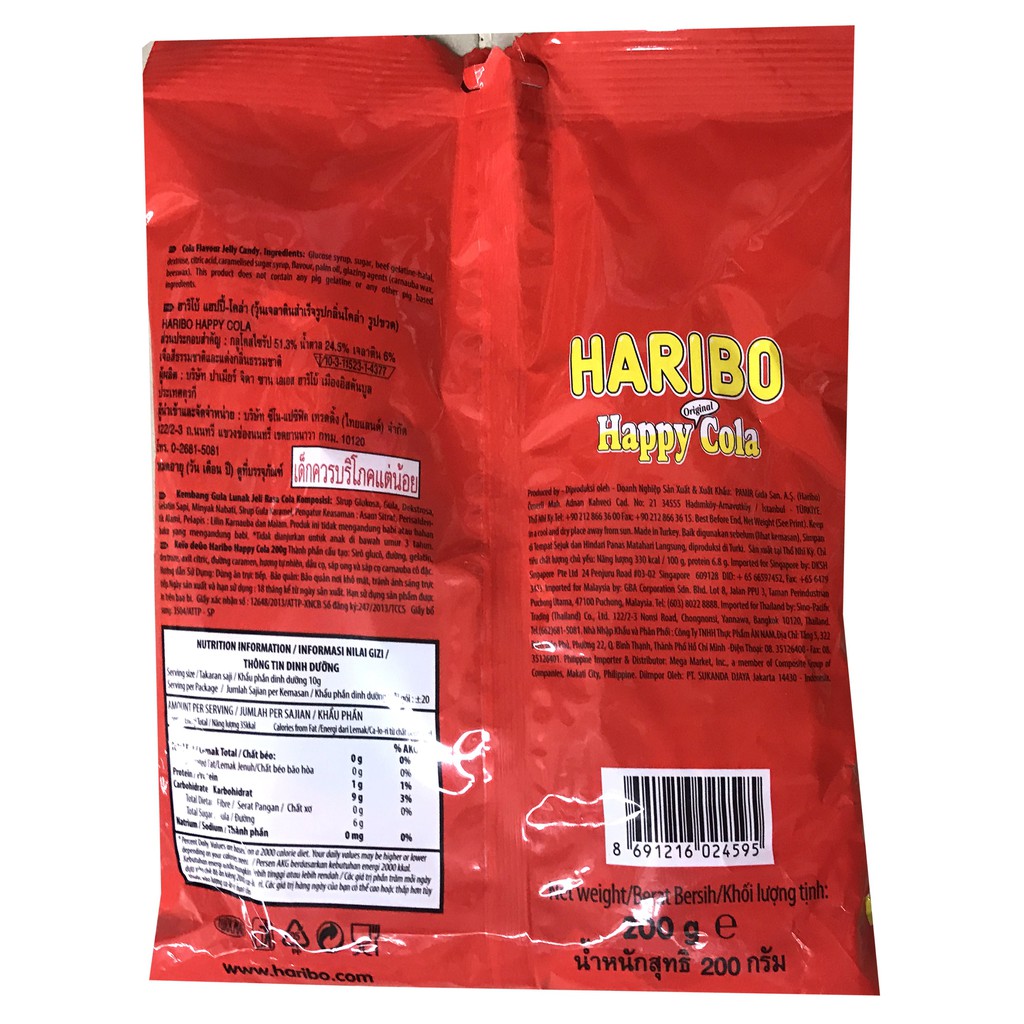 Haribo Happy Cola 200gr Permen Jelly Rasa Cola Gummy Makanan Manis Coca Cola Jeli