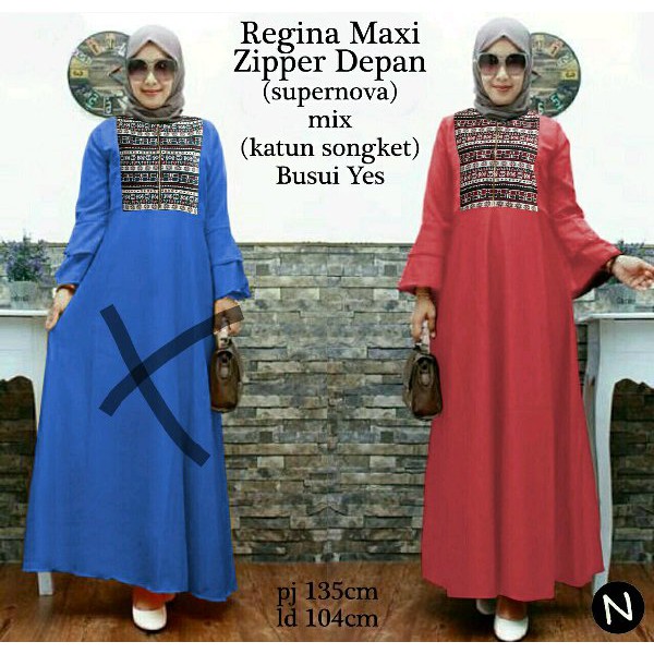 cn 6960 liona maxi dress terusan gamis syari batik songket etnik wanita murah simple elegan busana