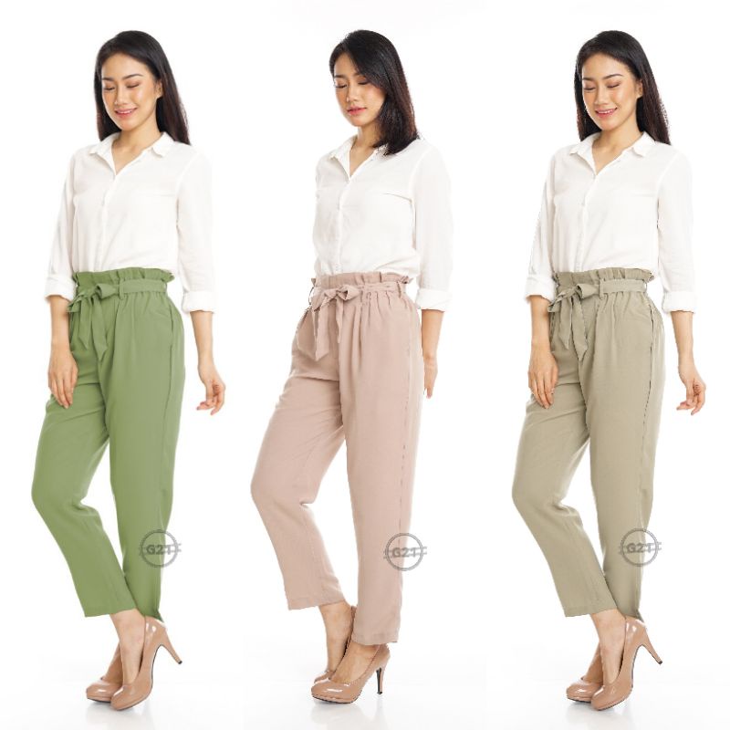 Celana Panjang Baggy Pants Wanita Premium Kekinian Pinggang Karet Bahan Hitam Untuk Acara Kasual Kerja Kantor Kuliah High Quality