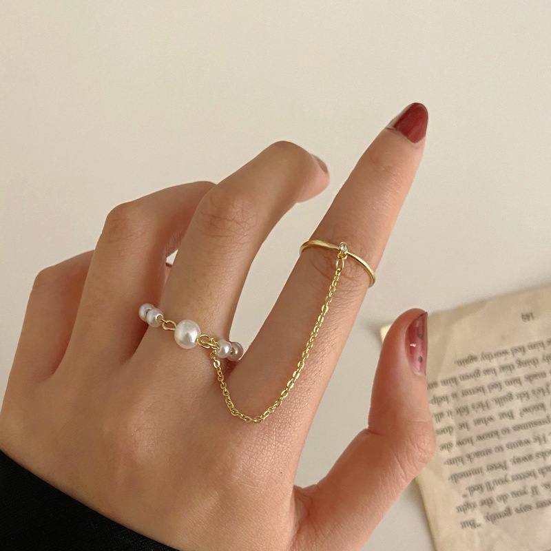 Cincin Rantai Mutiara Zirkon Desain One Piece Untuk Perempuan