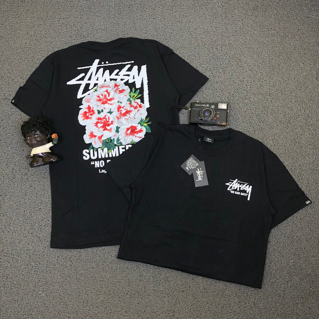 KAOS STUSSY INTERNATIONAL SUMMER 19 FLOWER ROSES NO BAD DAYS PRINT TEE