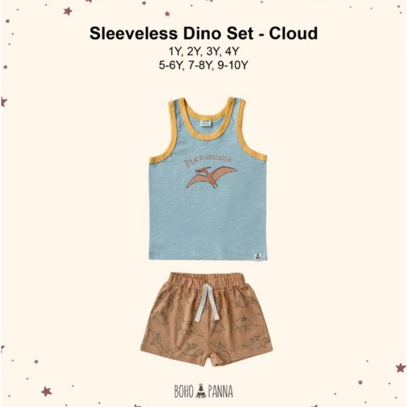 bohopanna sleevess Dino set top &amp; pants / setelan kutung anak motif Dino / set singlet bohopanna dino