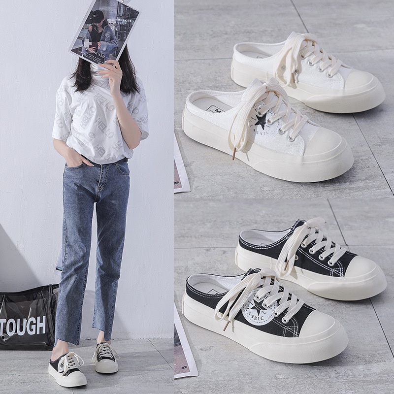 SW53 Sepatu Sneakers Kanvas Tali Wanita Import Korea