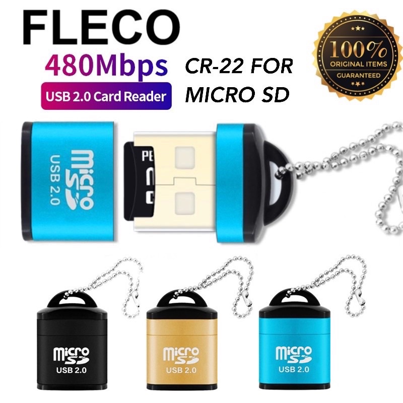 PROMO CARDREADER METALIC FLECO CR22 MICRO SD FASTER TRANSMISSION SPEED UP TO 512GB