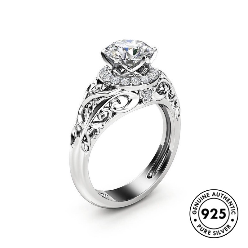 Cincin Sterling Silver 925 Model Hollow Dengan Berlian Imitasi Untuk Wanita