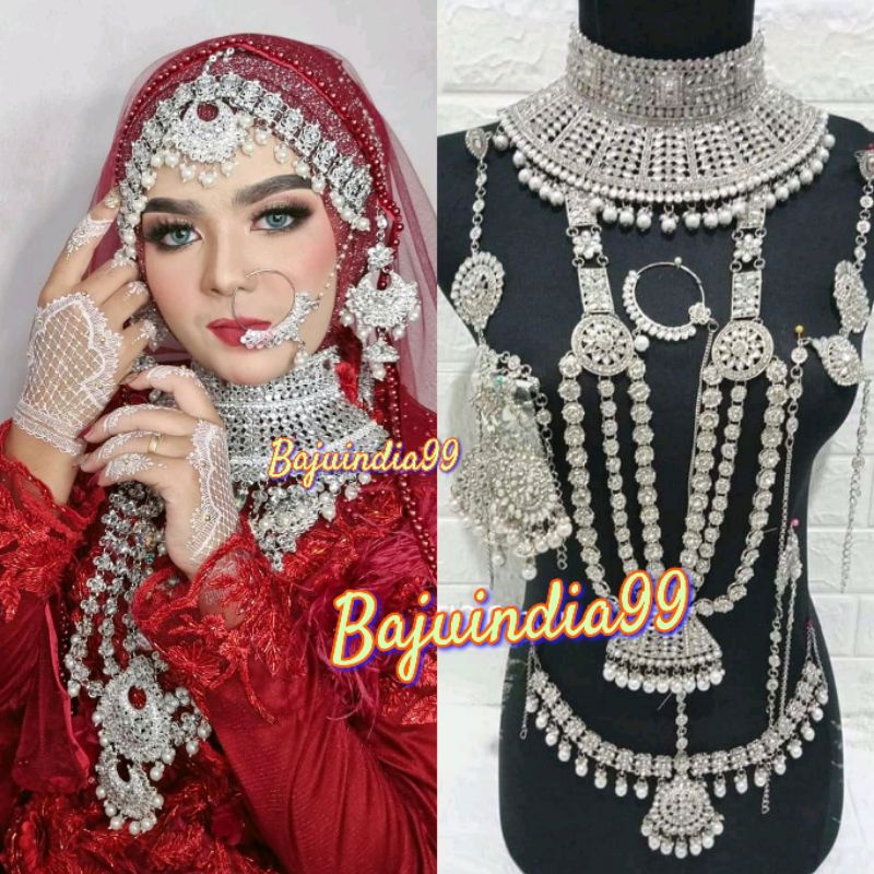 SALE BISA COD kalung india bridal Silver wedding jodha pengantin acc india full set nikah perhiasan 