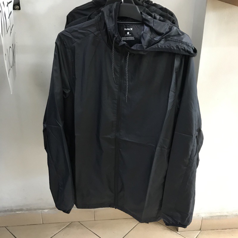 jaket parasut pria hurley hitam original