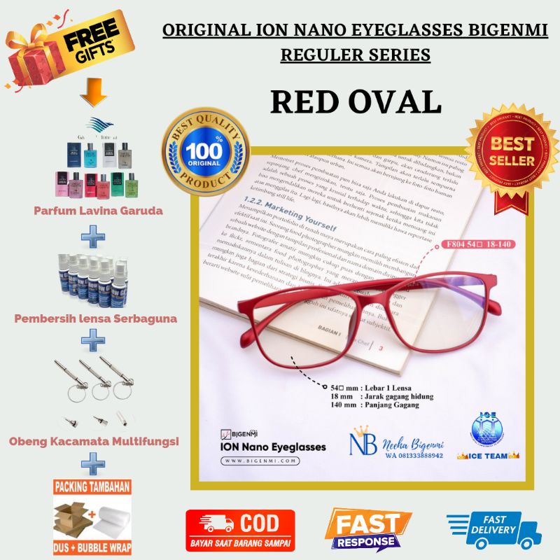 [TERLARISI] KACAMATA ION NANO BIGENMI PREMIUM 8 "RED OVAL"