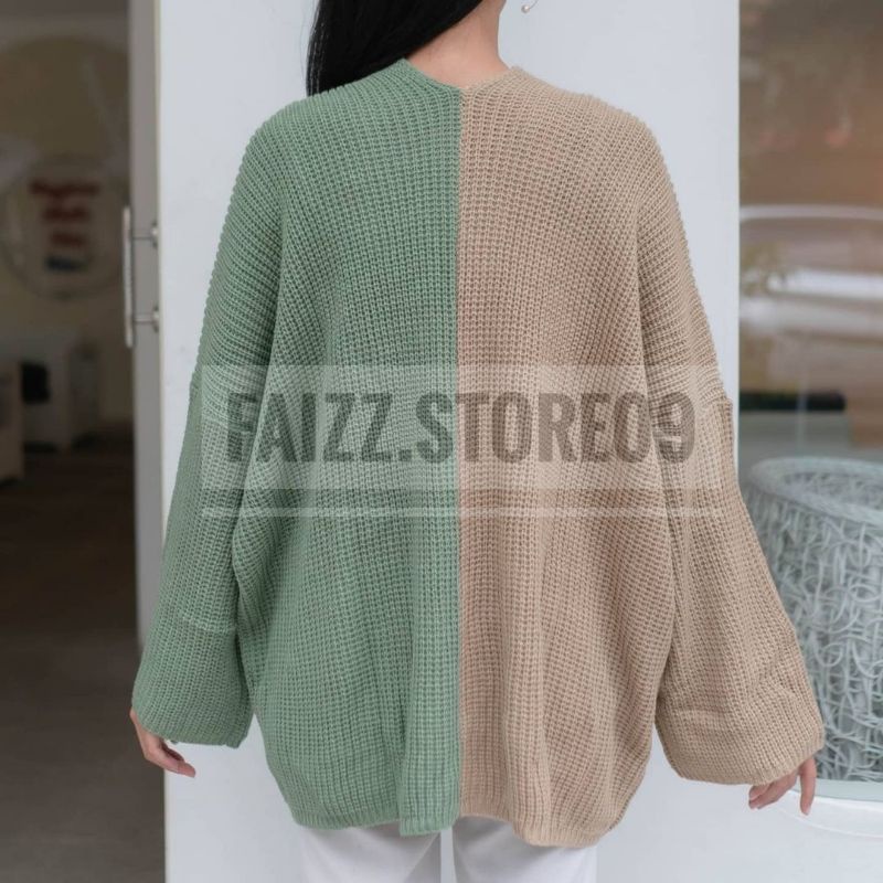 DARA CARDIGAN RAJUT OVERSIZE LAVELLA TWO TONE KOMBINASI/OUTER CARDI RAJUT WANITA STORE09 MURAH