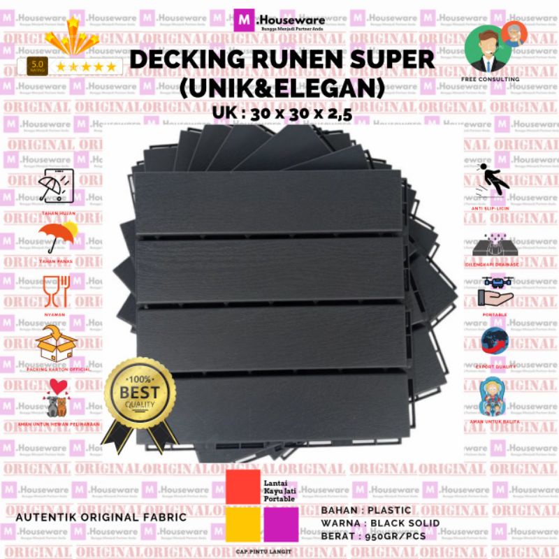 Runnen Ikea Dark Grey ukuran 30x30cm Decking Tile Portable / Lantai Bongkar pasang