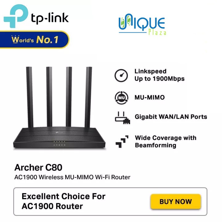 TP-LINK TPLink C80 AC1900 Wireless MU-MIMO Gigabit Beamforming Router