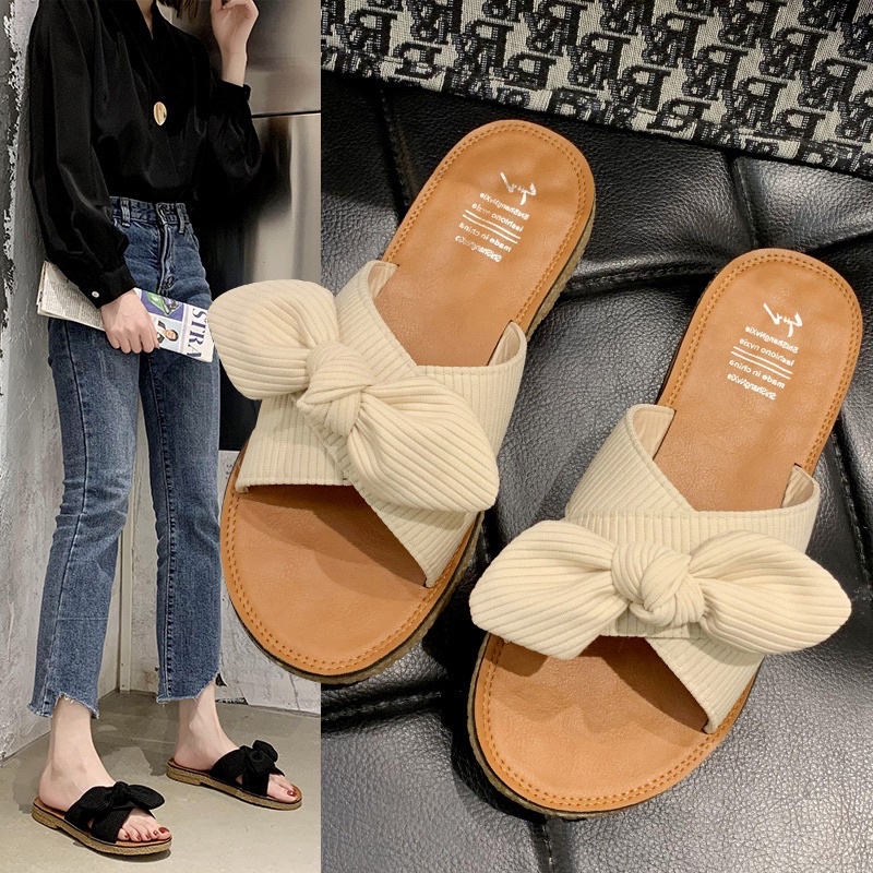 CUCI GUDANG GROSIRTAS TG1553 Sandal Flat Wanita Import Motif Pita Samping/ Bahan Kain