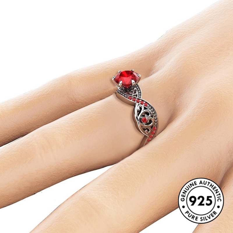 Cincin Sterling Silver 925 Dengan Batu Permata Warna Rose Gold Untuk Wanita Ruby