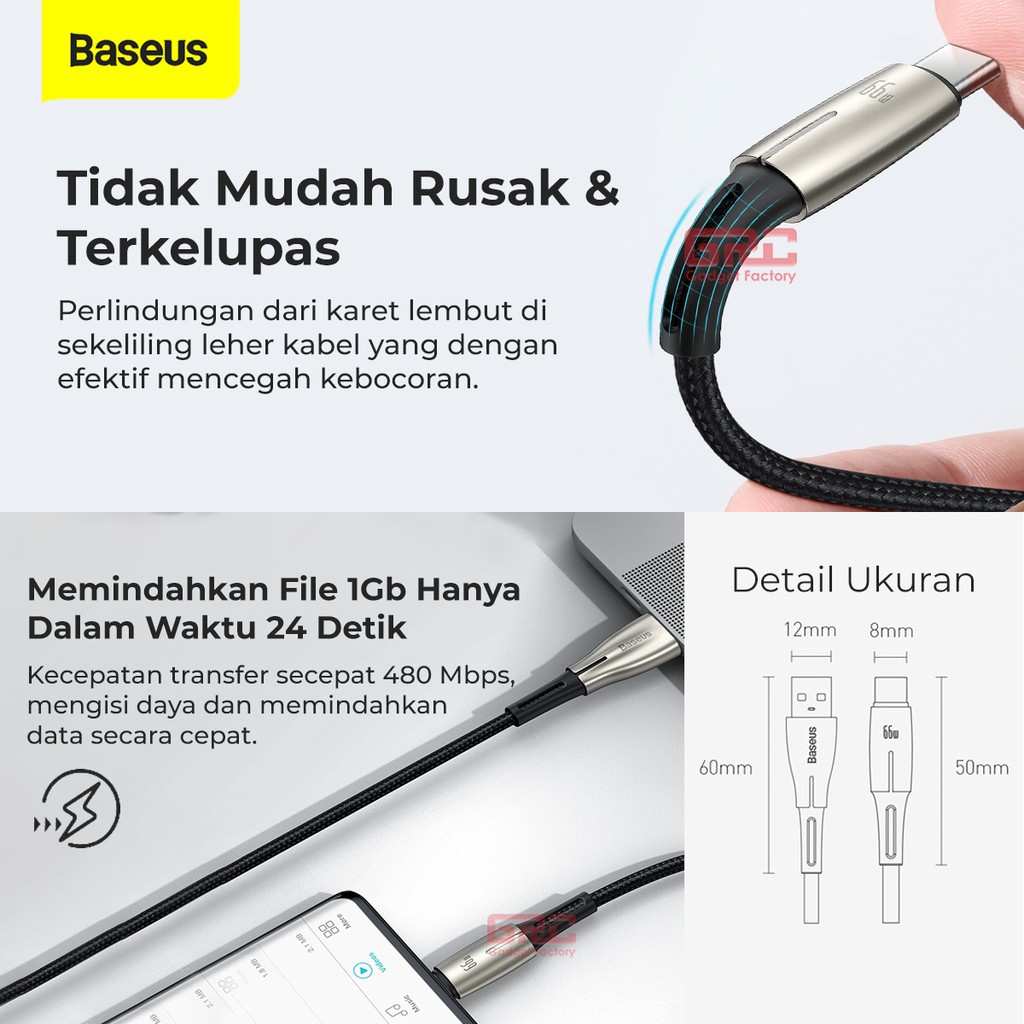 Kabel Fast Charging BASEUS Cable USB to Type C Super Charger 66W